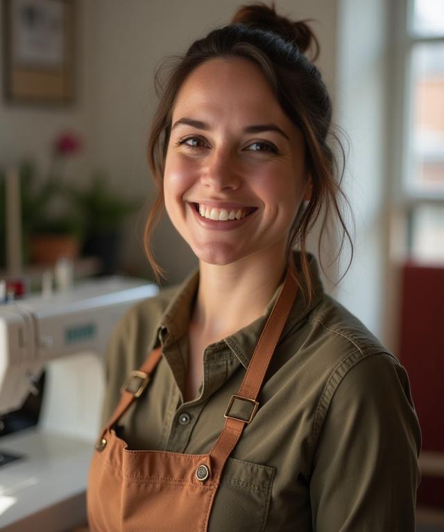 Portrait of the artisan founder smiling in their well-lit Toronto studio.