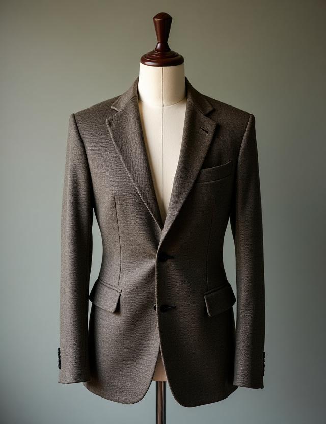 A tailored, single-breasted blazer in a classic herringbone Harris Tweed.